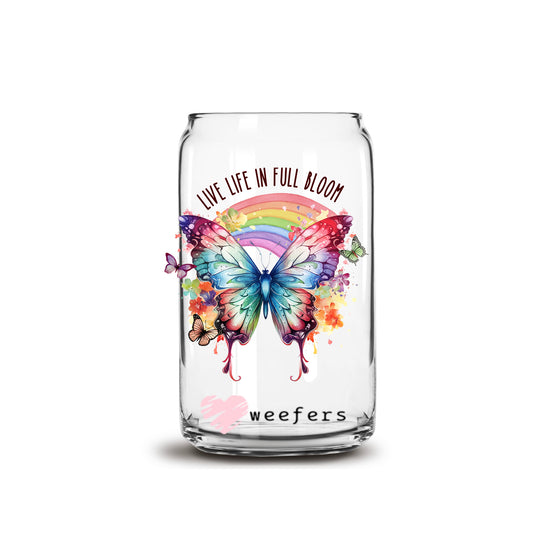 Live Life in Full Bloom 16oz Libbey Glass Can UV DTF or Sublimation Cup Wrap - Decal Transfer - Weefers