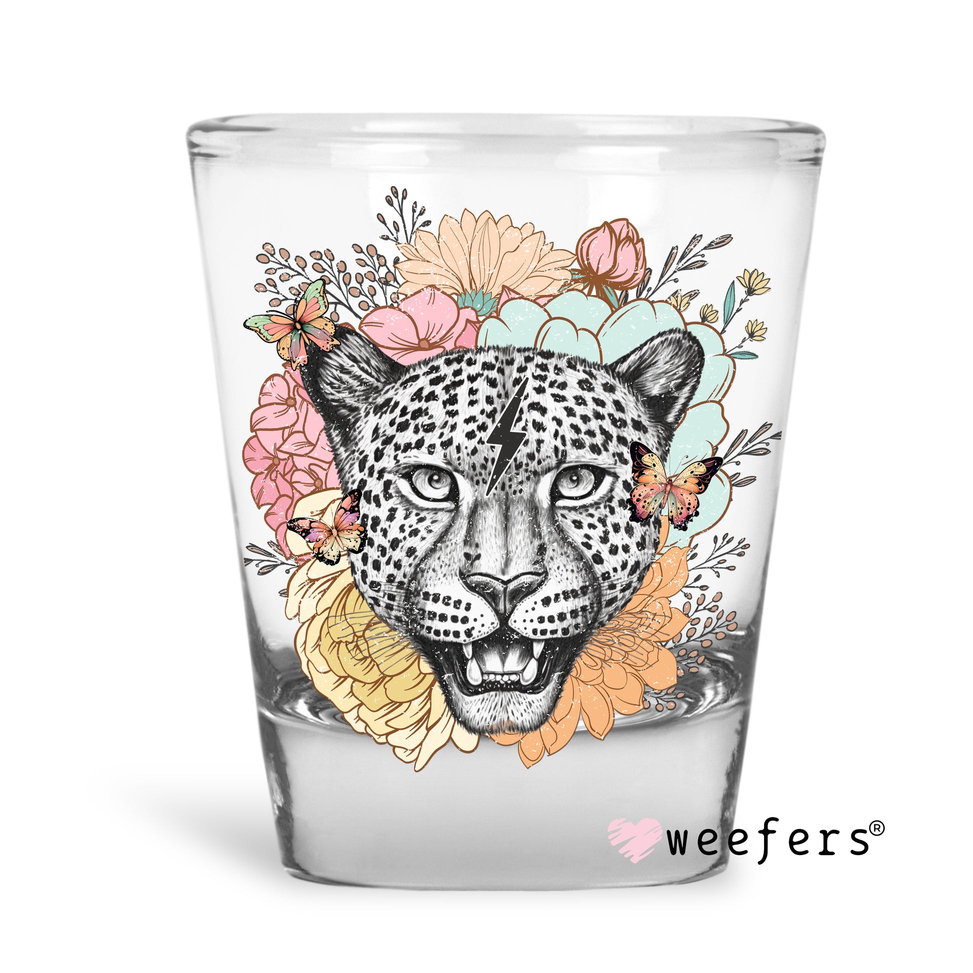 Cheetah Flowers Shot Glass Short UV DTF or Sublimation Wrap - Decal - Weefers