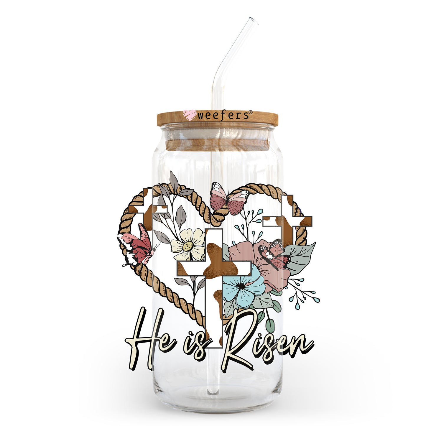 He is Risen Easter 20oz Libbey Glass Can UV DTF or Sublimation Wrap - Decal Transfer - Weefers