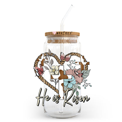 He is Risen Easter 20oz Libbey Glass Can UV DTF or Sublimation Wrap - Decal Transfer - Weefers