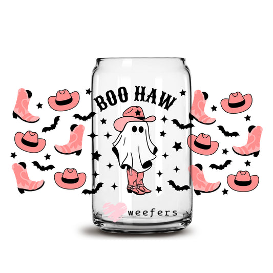 Boo Haw Pink Cowboy Ghost 16oz Libbey Glass Can UV DTF or Sublimation Wrap - Decal - Weefers