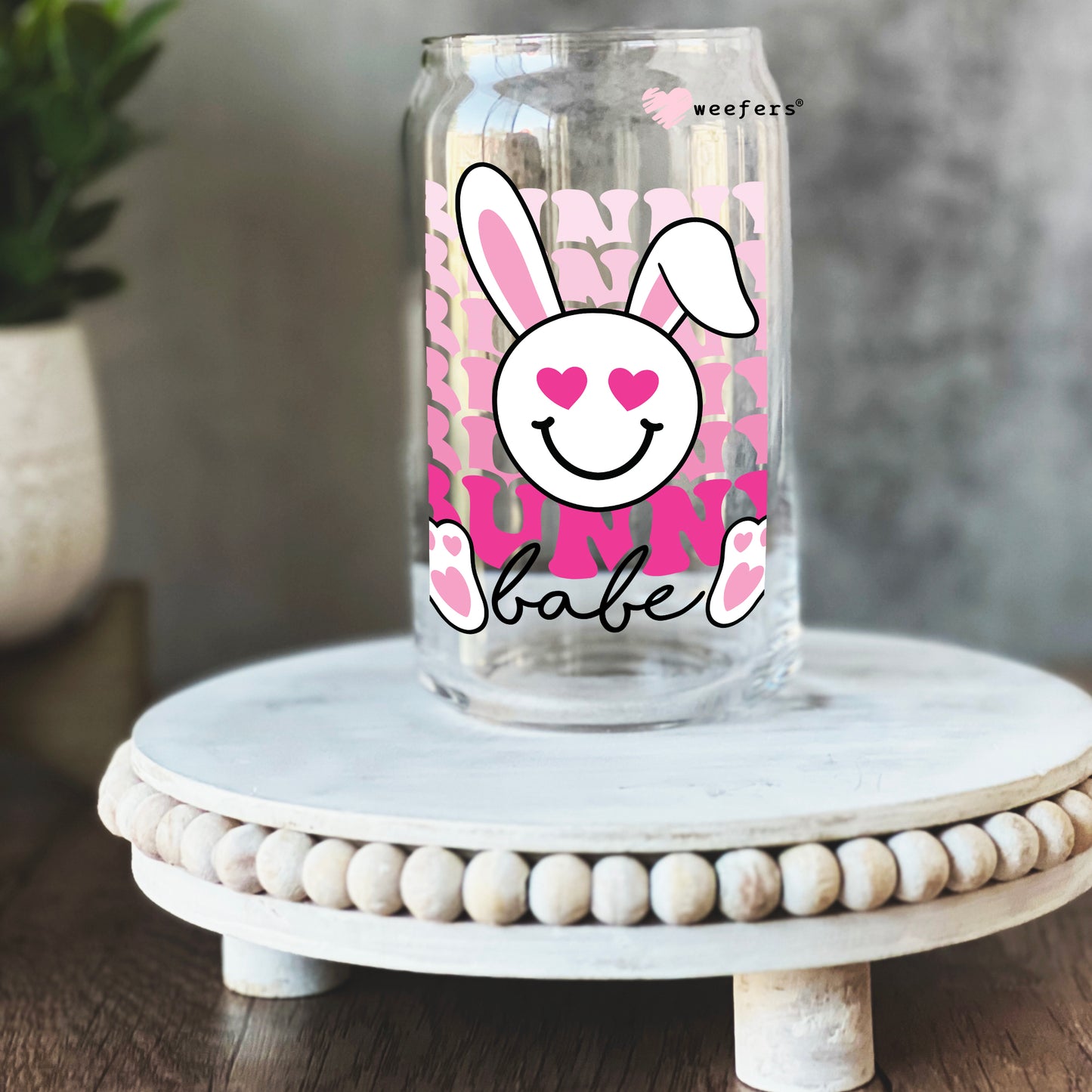 Bunny Babe Easter  16oz Libbey Glass Can UV DTF or Sublimation Cup Wrap - Decal Transfer - Weefers