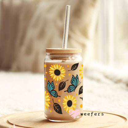 Butterflies and Sunflowers Libbey Glass Can UV DTF or Sublimation Wrap - Decal - Weefers