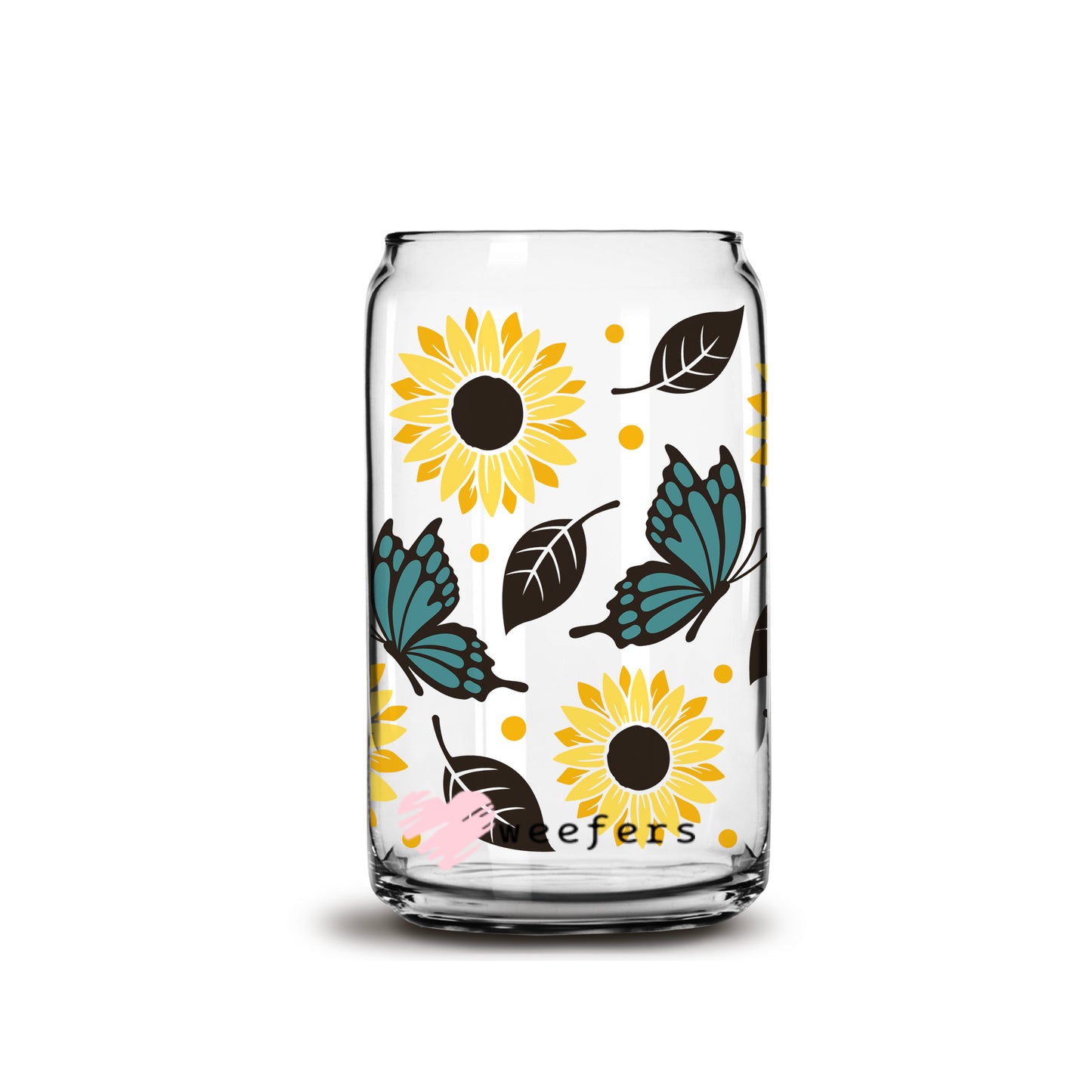 Butterflies and Sunflowers Libbey Glass Can UV DTF or Sublimation Wrap - Decal - Weefers