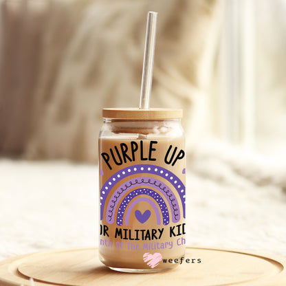 Purple Up for Military Kids 16oz Libbey Glass Can UV DTF or Sublimation Wrap - Decal - Weefers