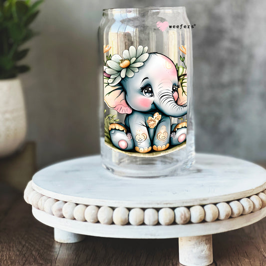 Floral Elephant 16oz Libbey Glass Can UV DTF or Sublimation Cup Wrap - Decal Transfer Weefers