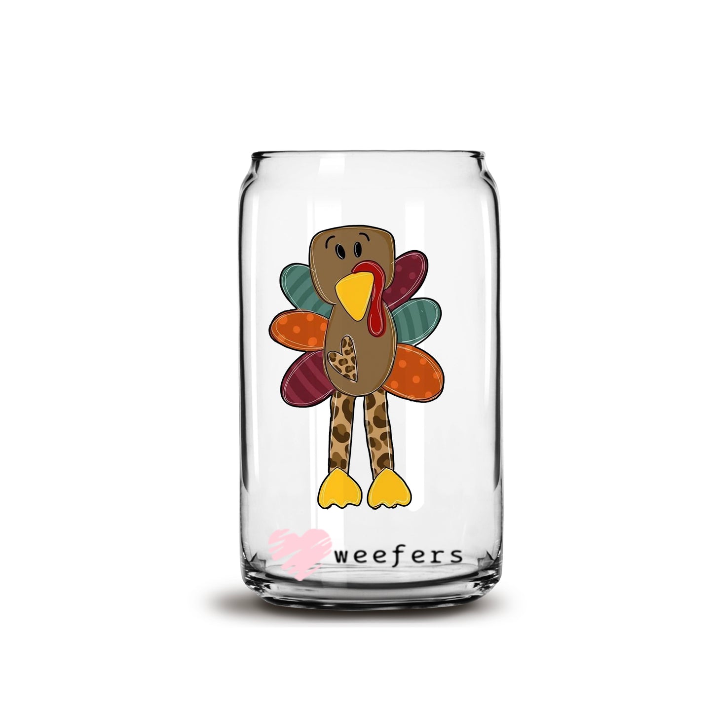 Cute Turkey 16oz Libbey Glass Can UV DTF or Sublimation Wrap - Decal - Weefers