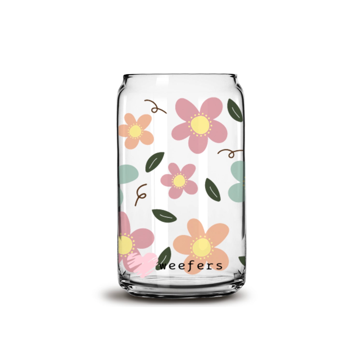 Retro Boho Daisies 16oz Libbey Glass Can UV DTF or Sublimation Wrap - Decal - Weefers