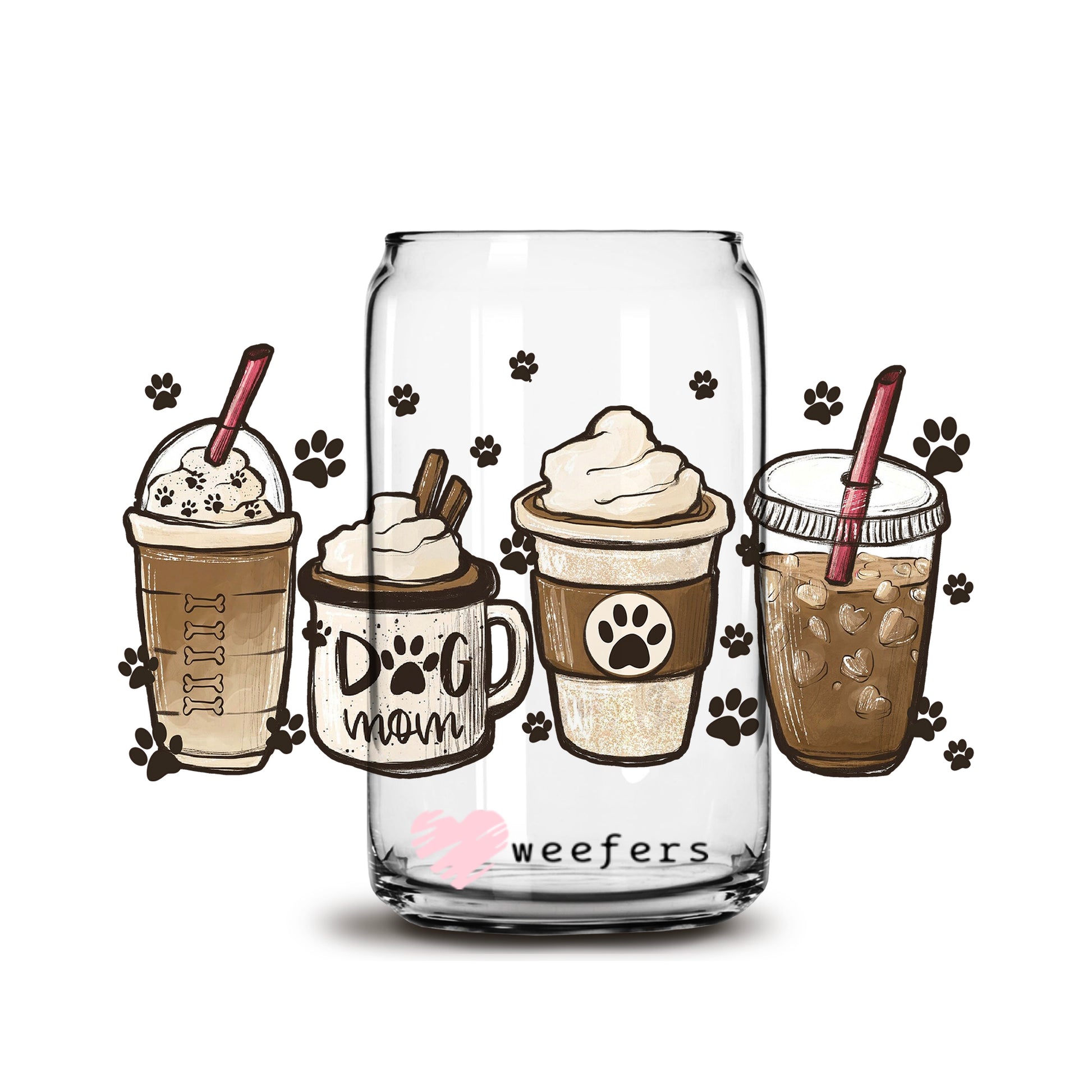 Dog Mom Coffee Lattes Libbey Glass Can UV DTF or Sublimation Wrap - Decal - Weefers