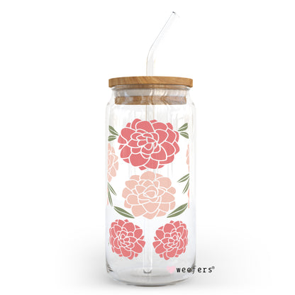 Peonies Floral 20oz Libbey Glass Can, 34oz Hip Sip, 40oz Tumbler UV DTF or Sublimation Decal Transfer - Weefers