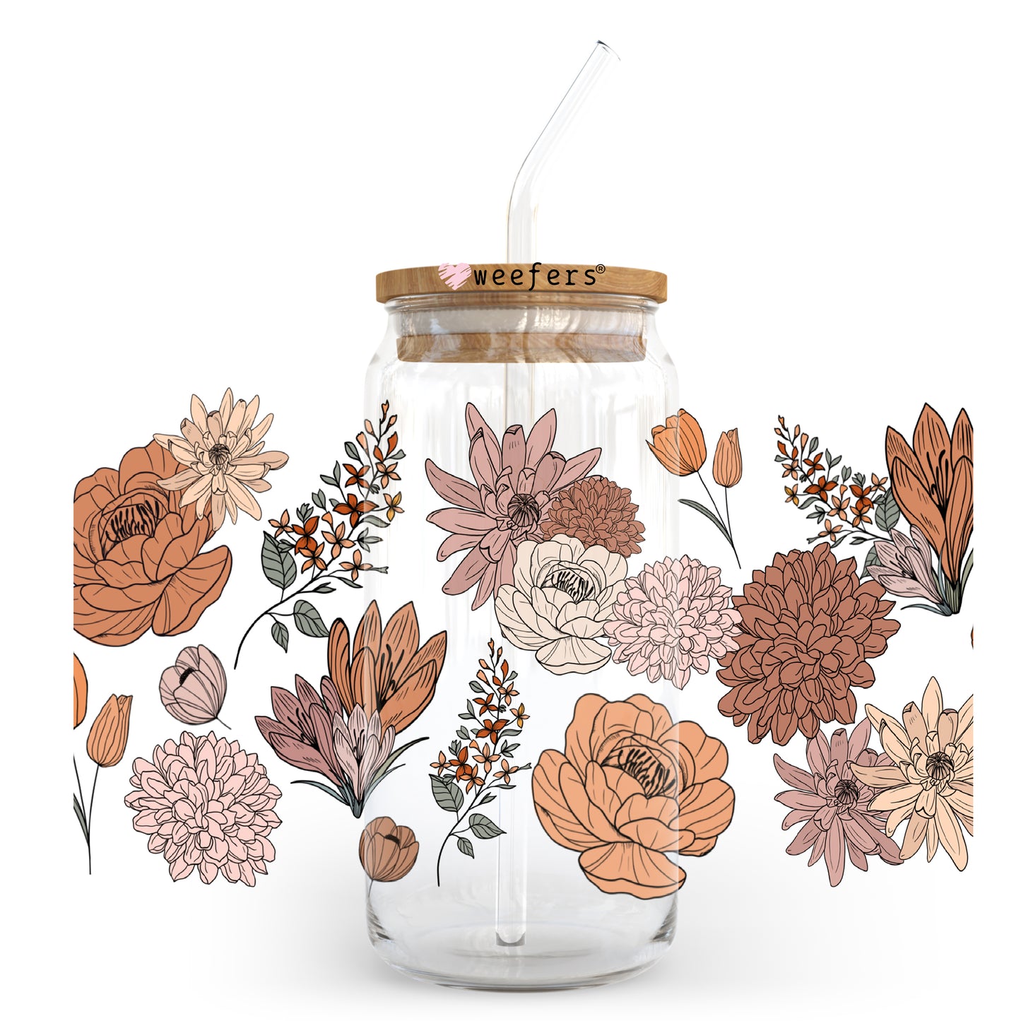 Retro Neutral Florals 20oz Libbey Glass Can, 34oz Hip Sip, 40oz Tumbler UV DTF or Sublimation Decal Transfer - Weefers