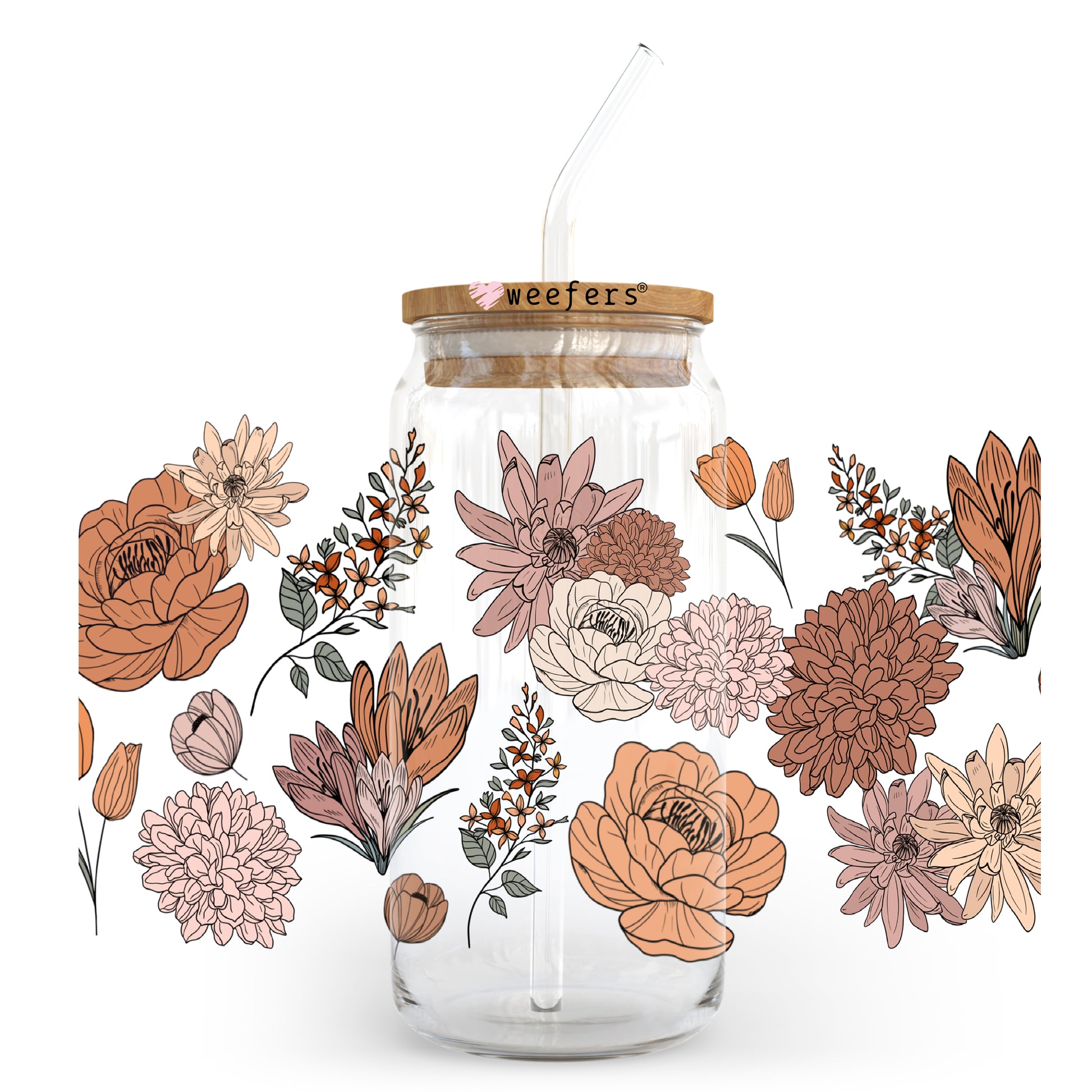 Retro Neutral Florals 20oz Libbey Glass Can, 34oz Hip Sip, 40oz Tumbler UV DTF or Sublimation Decal Transfer - Weefers