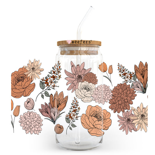 Retro Neutral Florals 20oz Libbey Glass Can, 34oz Hip Sip, 40oz Tumbler UV DTF or Sublimation Decal Transfer - Weefers