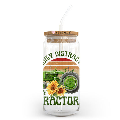 Easily Distracted by Tractors 20oz Libbey Glass Can UV DTF or Sublimation Wrap - Decal Transfer Weefers