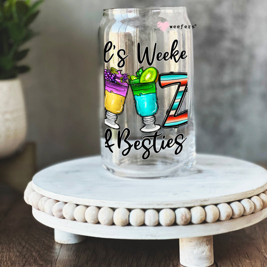 Girl's Weekend Booze and Besties 16oz Libbey Glass Can UV DTF or Sublimation Cup Wrap - Decal Transfer Weefers