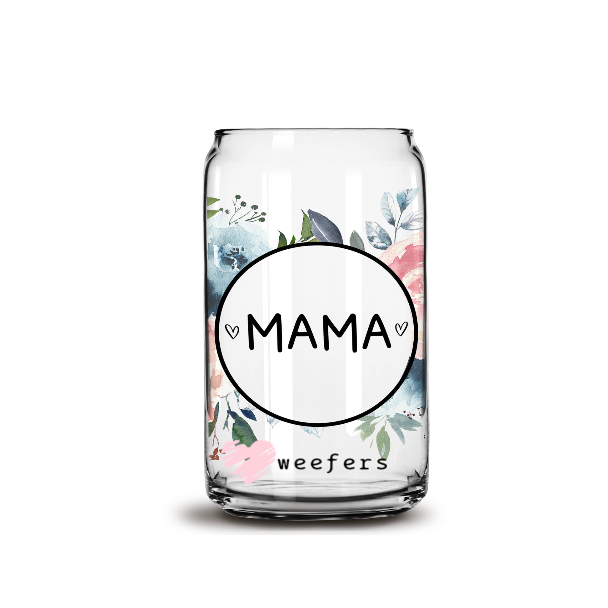 Mama Pinks and Blues Floral 16oz Libbey Glass Can UV DTF or Sublimation Wrap - Decal - Weefers