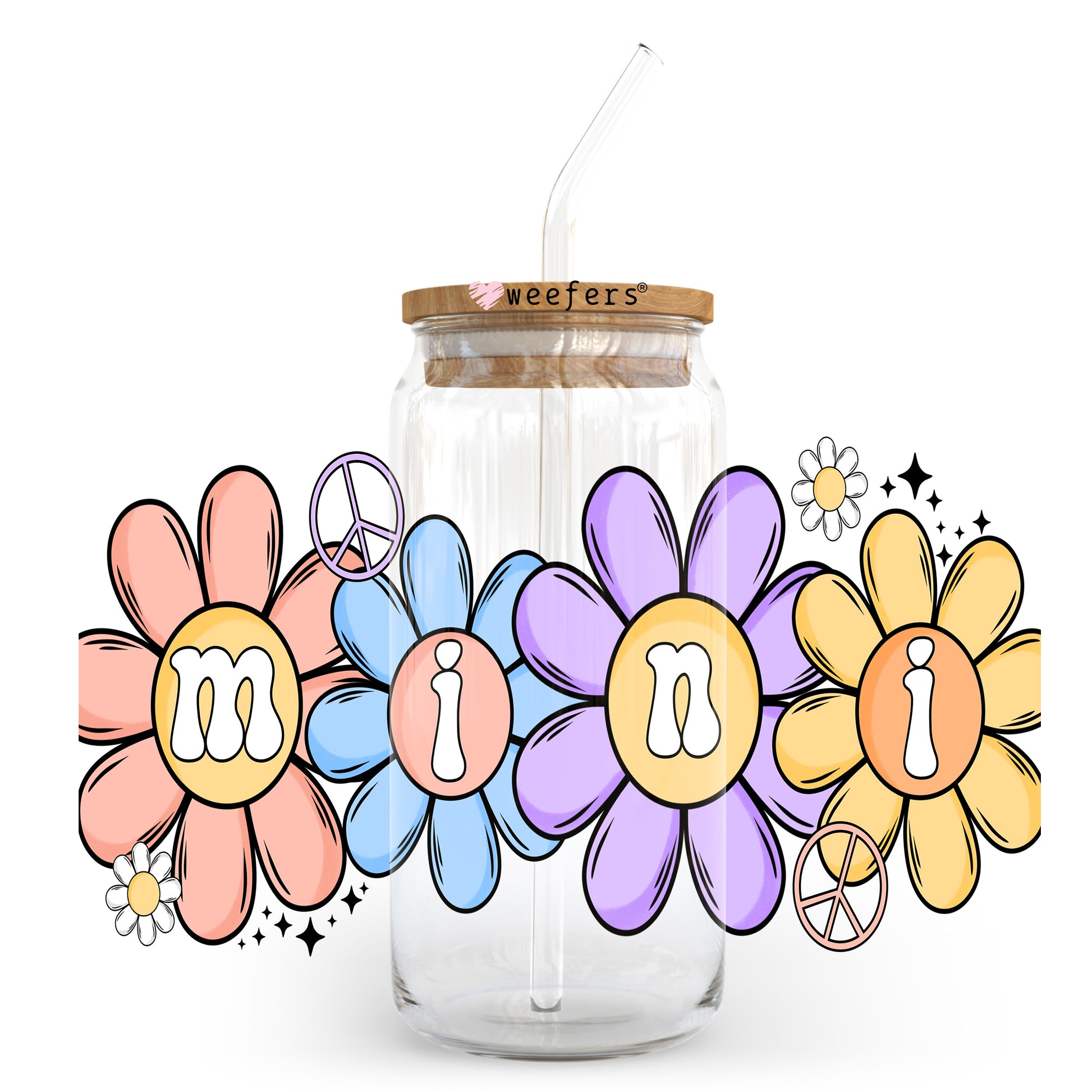 Flower Mini 20oz Libbey Glass Can UV DTF or Sublimation Wrap - Decal Transfer - Weefers