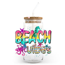 Load image into Gallery viewer, a glass jar with a straw in it that says beach vibes
