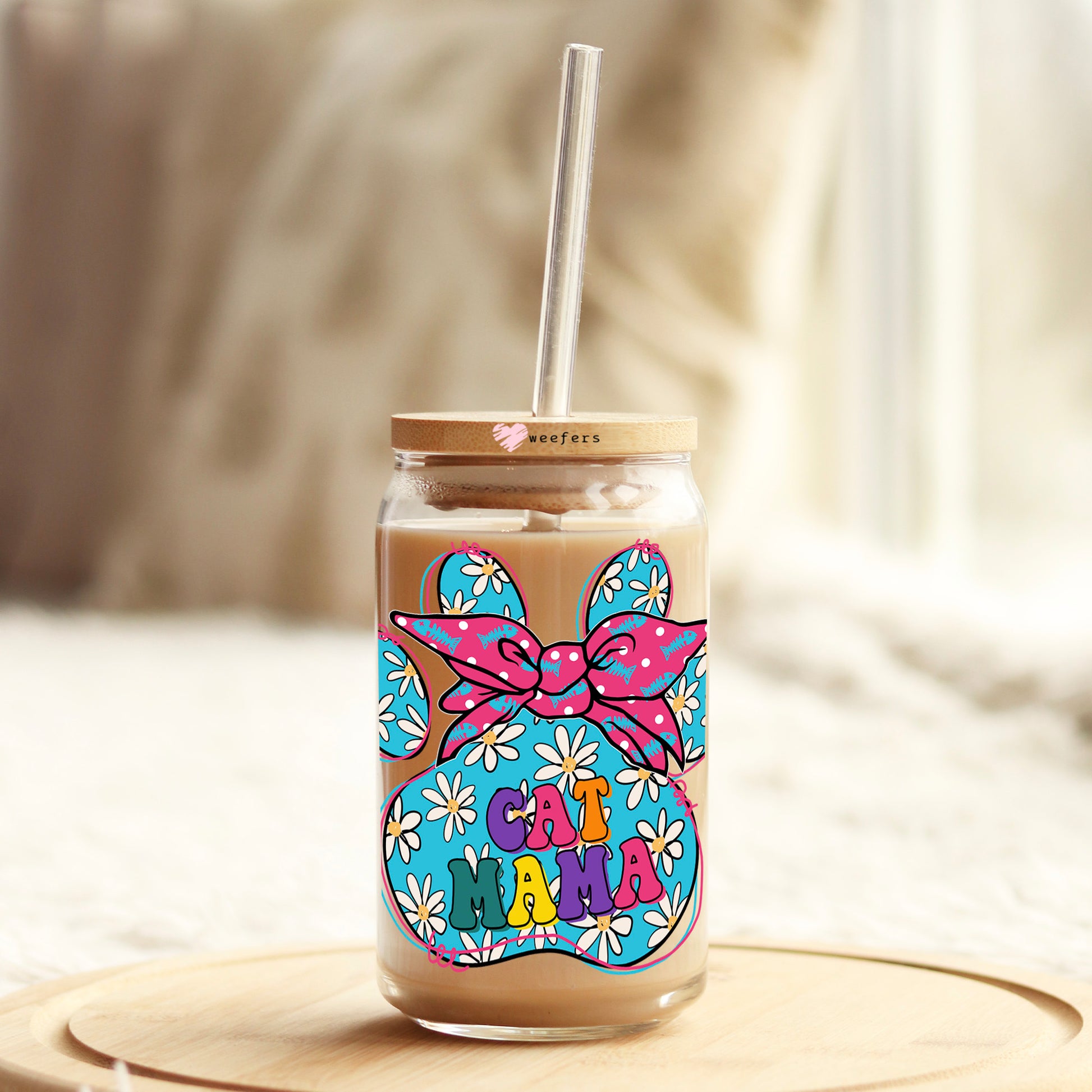 Cat Mama Paw 16oz Libbey Glass Can UV DTF or Sublimation Cup Wrap - Decal Transfer - Weefers