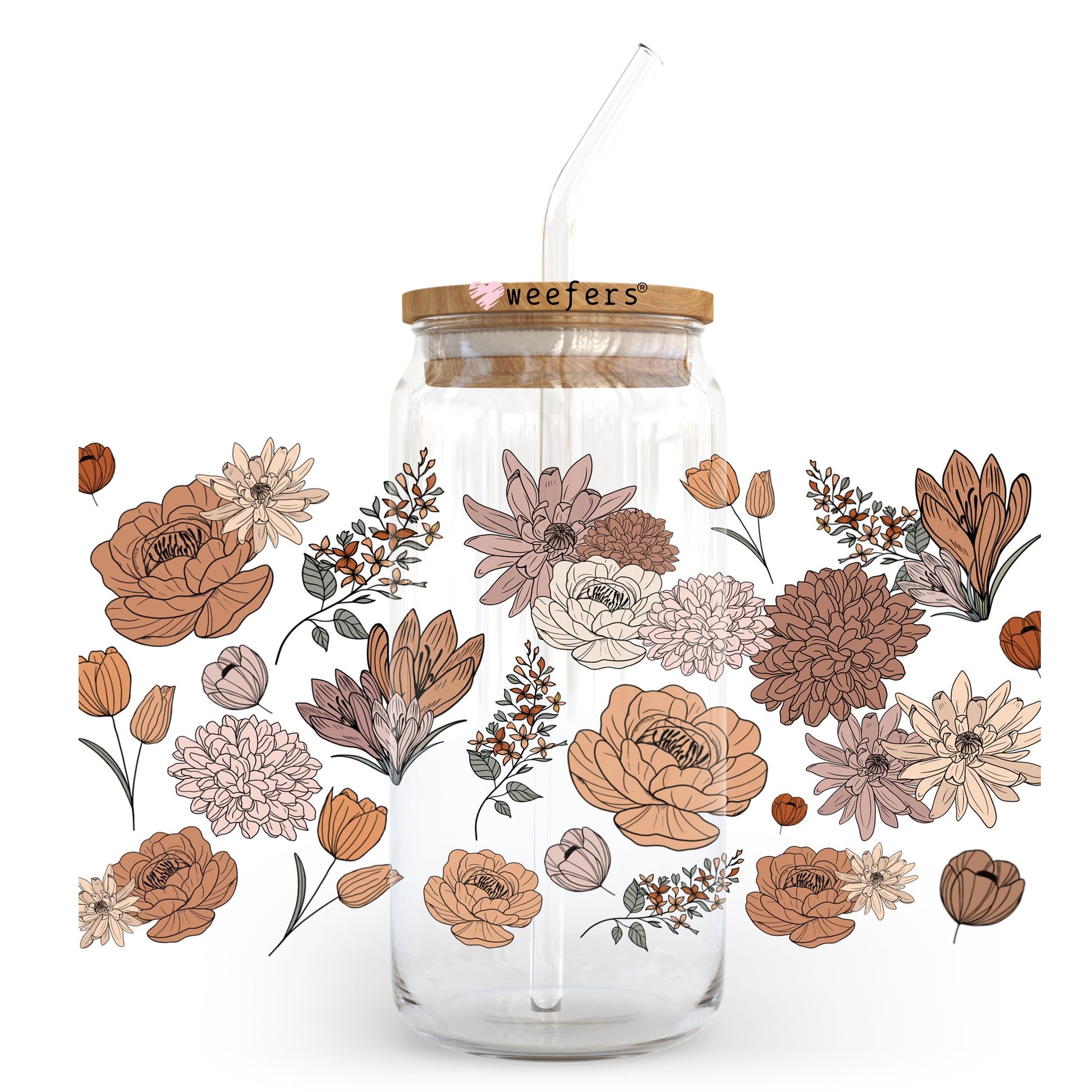 Brown Florals 20oz Libbey Glass Can, 34oz Hip Sip, 40oz Tumbler UV DTF or Sublimation Decal Transfer - Weefers