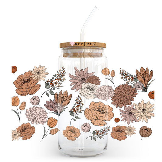 Brown Florals 20oz Libbey Glass Can, 34oz Hip Sip, 40oz Tumbler UV DTF or Sublimation Decal Transfer - Weefers