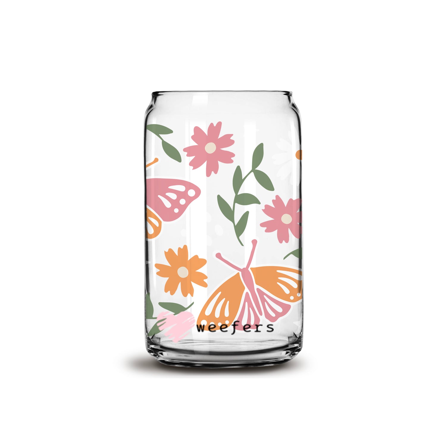 Orange and Pink Butterflies 16oz Libbey Glass Can UV DTF or Sublimation Wrap - Decal - Weefers