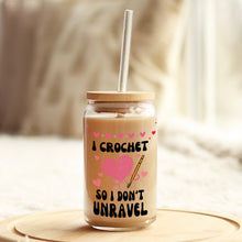 Load image into Gallery viewer, a jar with a straw in it that says i crochet so i don
