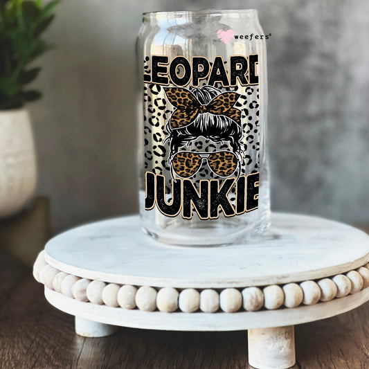 Leopard Junkie 16oz Libbey Glass Can UV DTF or Sublimation Cup Wrap - Decal Transfer Weefers