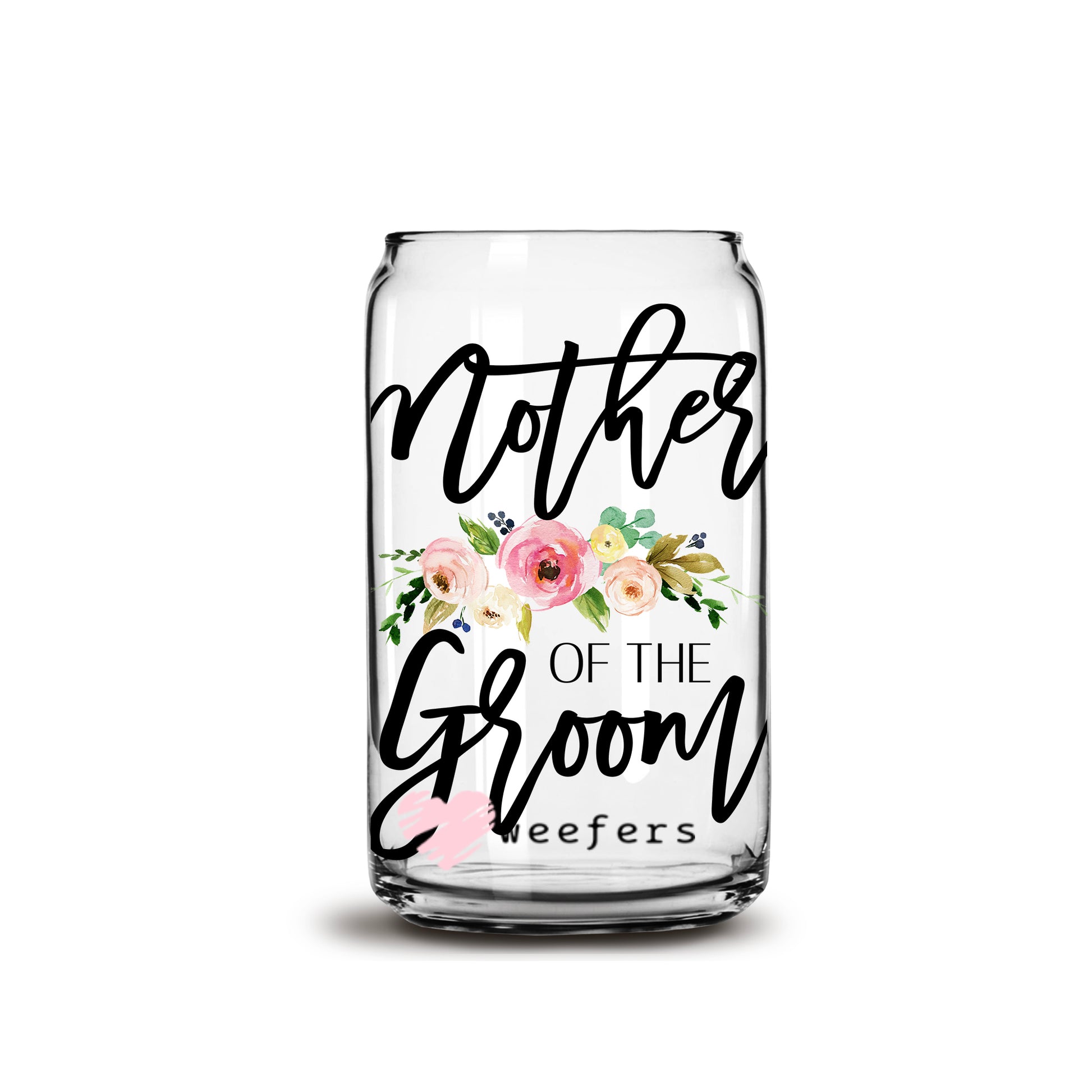 Mother of the Groom Blush Floral 16oz Libbey Glass Can UV DTF or Sublimation Wrap - Decal - Weefers