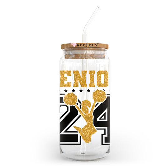 Senior 24 Cheer Gold and Black 20oz Libbey Glass Can UV DTF or Sublimation Wrap - Decal Transfer - Weefers