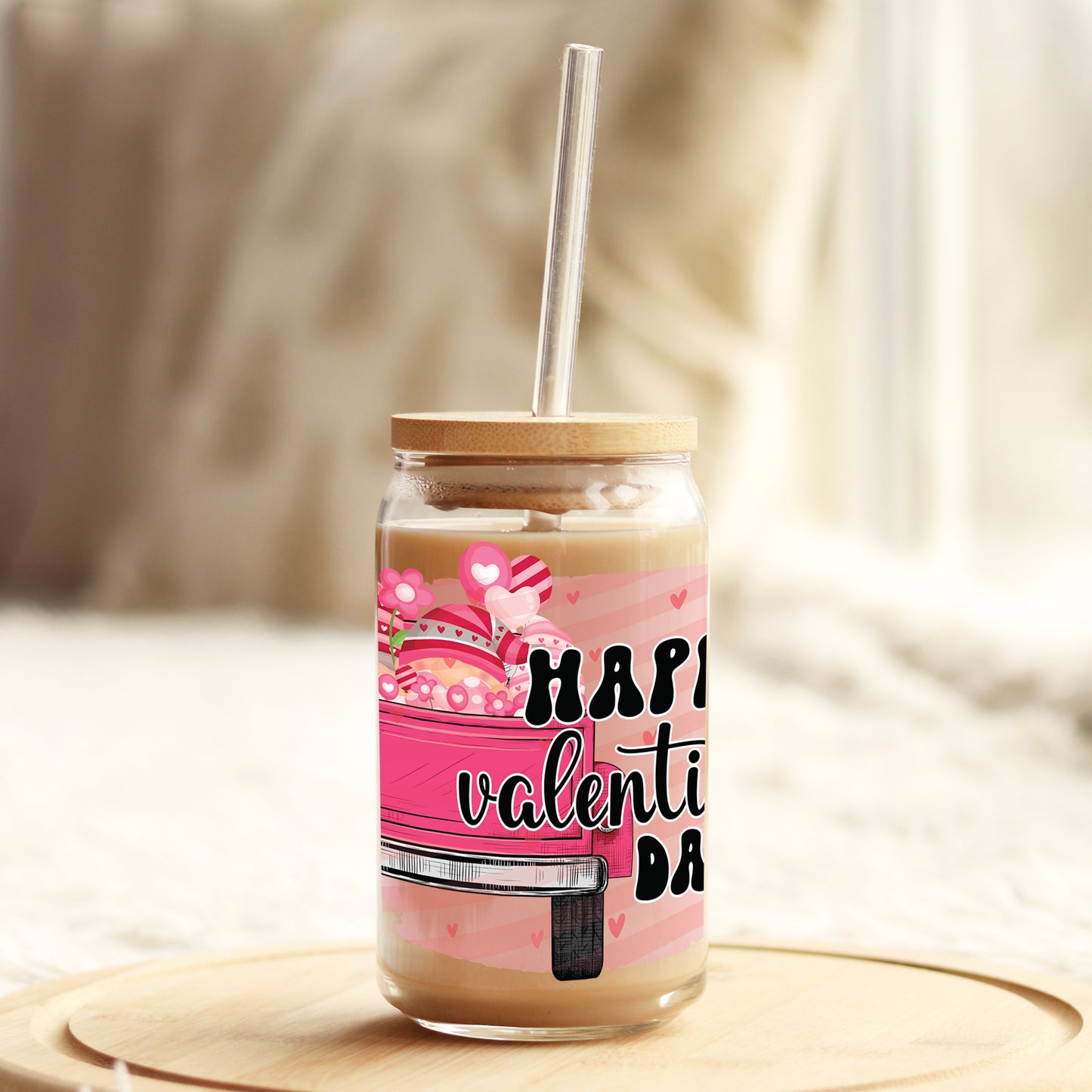 Happy Valentine Day 16oz Libbey Glass Can UV DTF or Sublimation Cup Wrap - Decal Transfer - Weefers