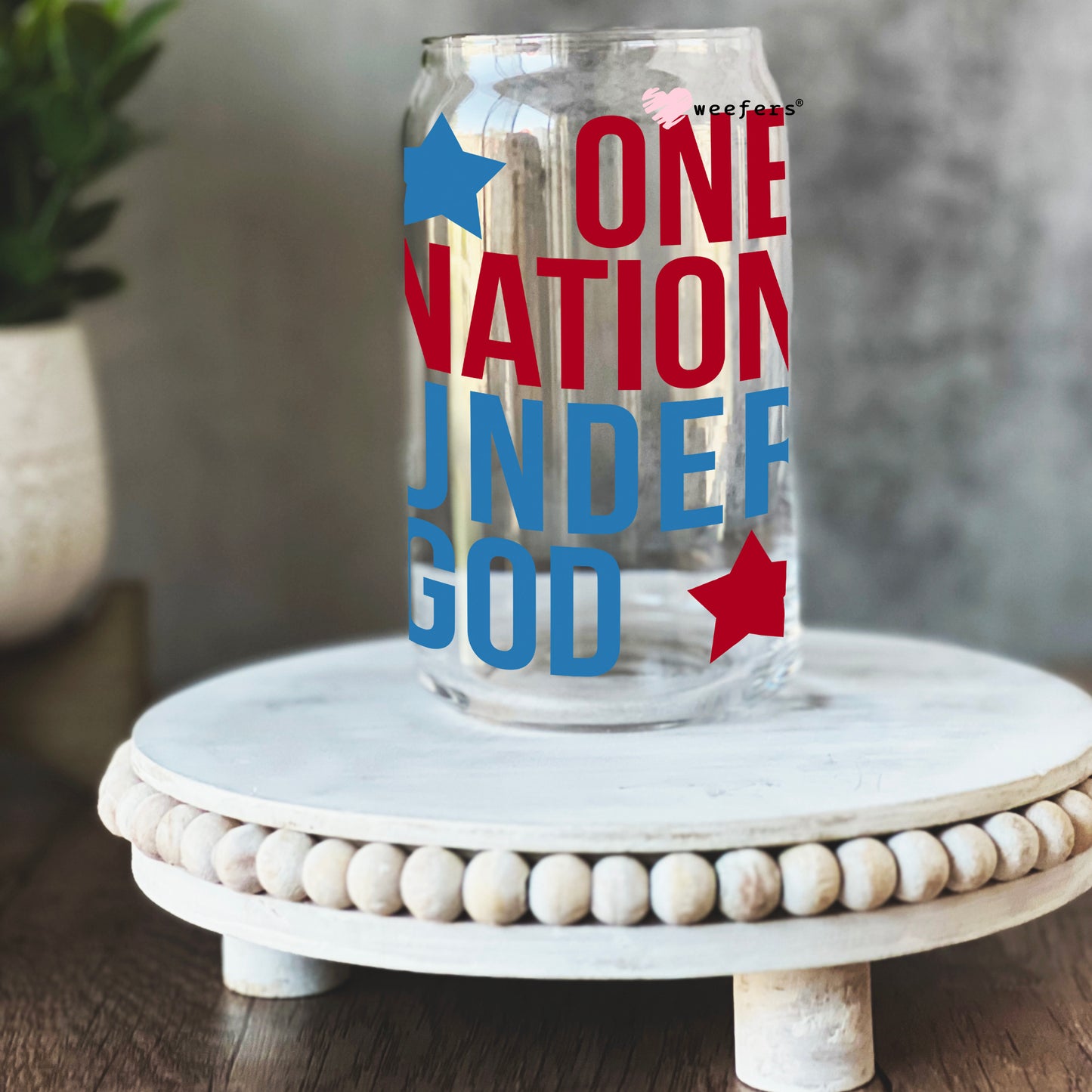 One Nation Under God 16oz Libbey Glass Can UV DTF or Sublimation Wrap - Decal - Weefers