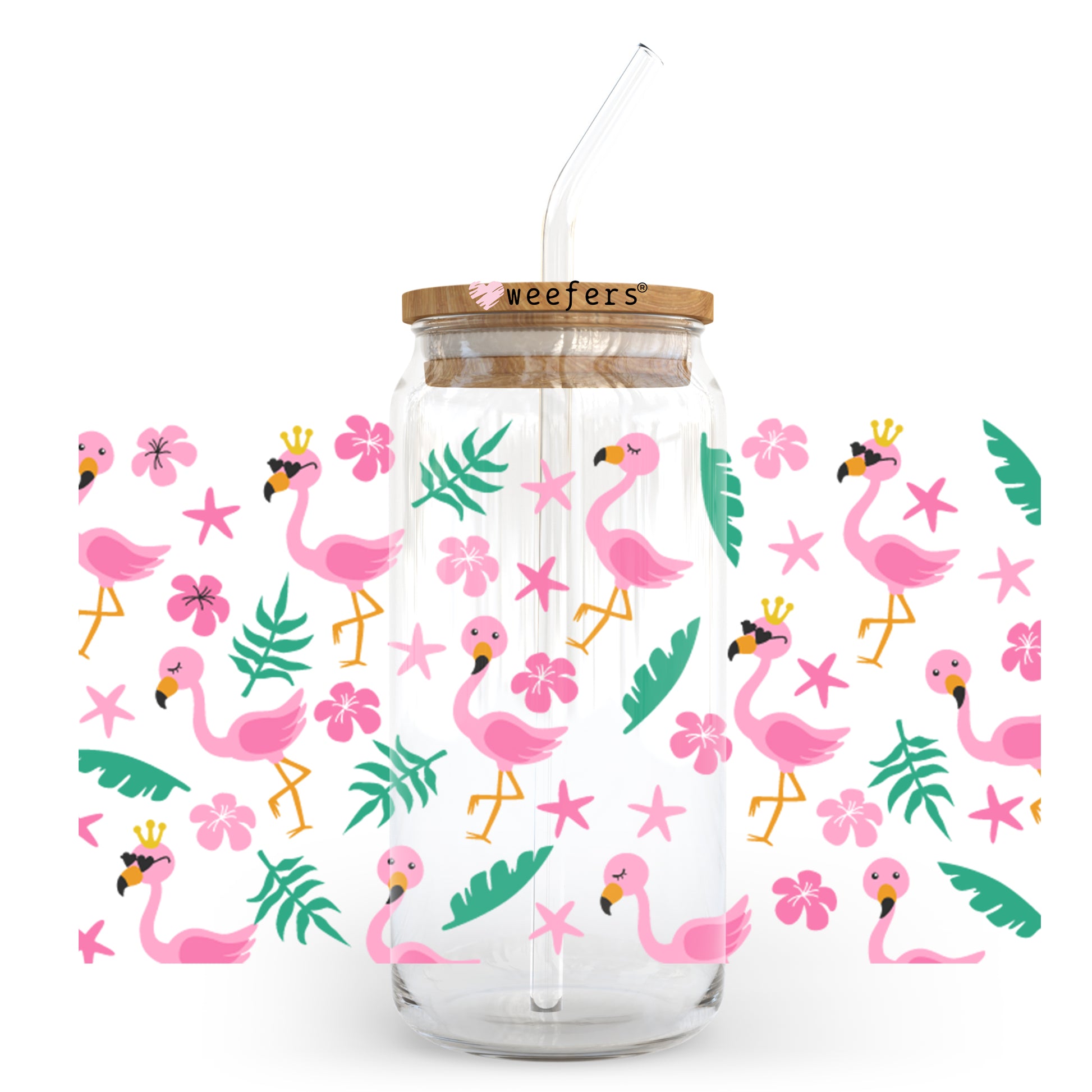 Tropical Flamingos 20oz Libbey Glass Can, 34oz Hip Sip, 40oz Tumbler UV DTF or Sublimation Decal Transfer - Weefers