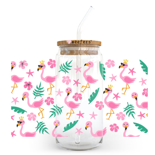 Tropical Flamingos 20oz Libbey Glass Can, 34oz Hip Sip, 40oz Tumbler UV DTF or Sublimation Decal Transfer - Weefers