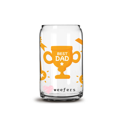 Father's Day Best Dad Trophy 16oz Libbey Glass Can UV DTF or Sublimation Wrap - Decal - Weefers