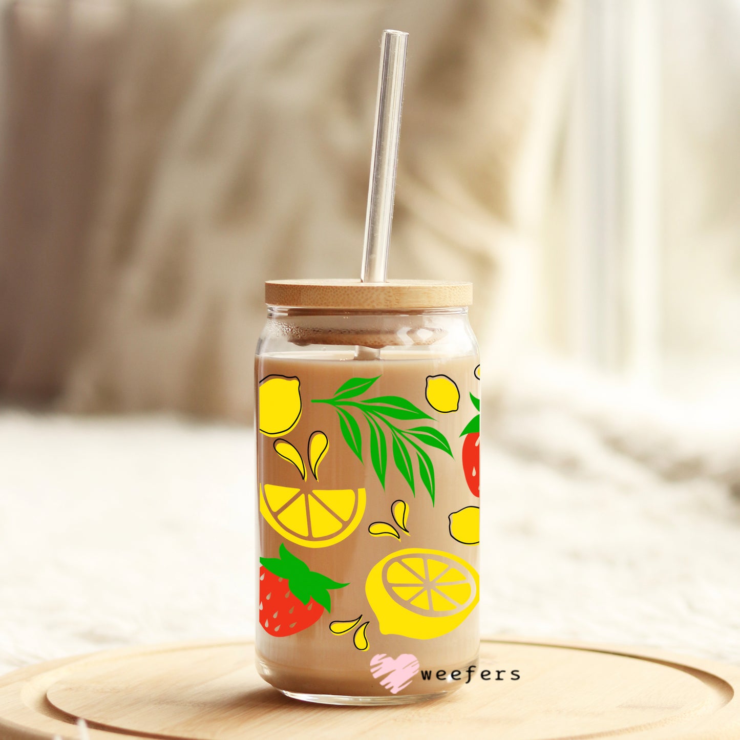 Lemons and Strawberries 16oz Libbey Glass Can UV DTF or Sublimation Wrap - Decal - Weefers