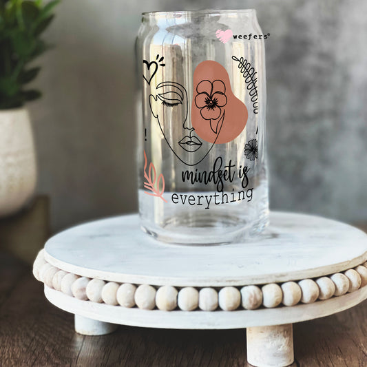 Mindset is Everything Inspirational Quotes 16oz Libbey Glass Can UV DTF or Sublimation Wrap - Decal Weefers