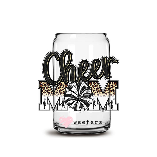 Cheer Mom Black Leopard 16oz Libbey Glass Can UV DTF or Sublimation Wrap - Decal - Weefers