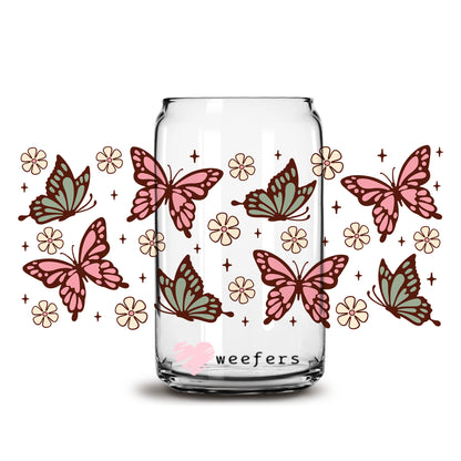 Boho Flowers 16oz Libbey Glass Can UV DTF or Sublimation Cup Wrap - Decal Transfer - Weefers