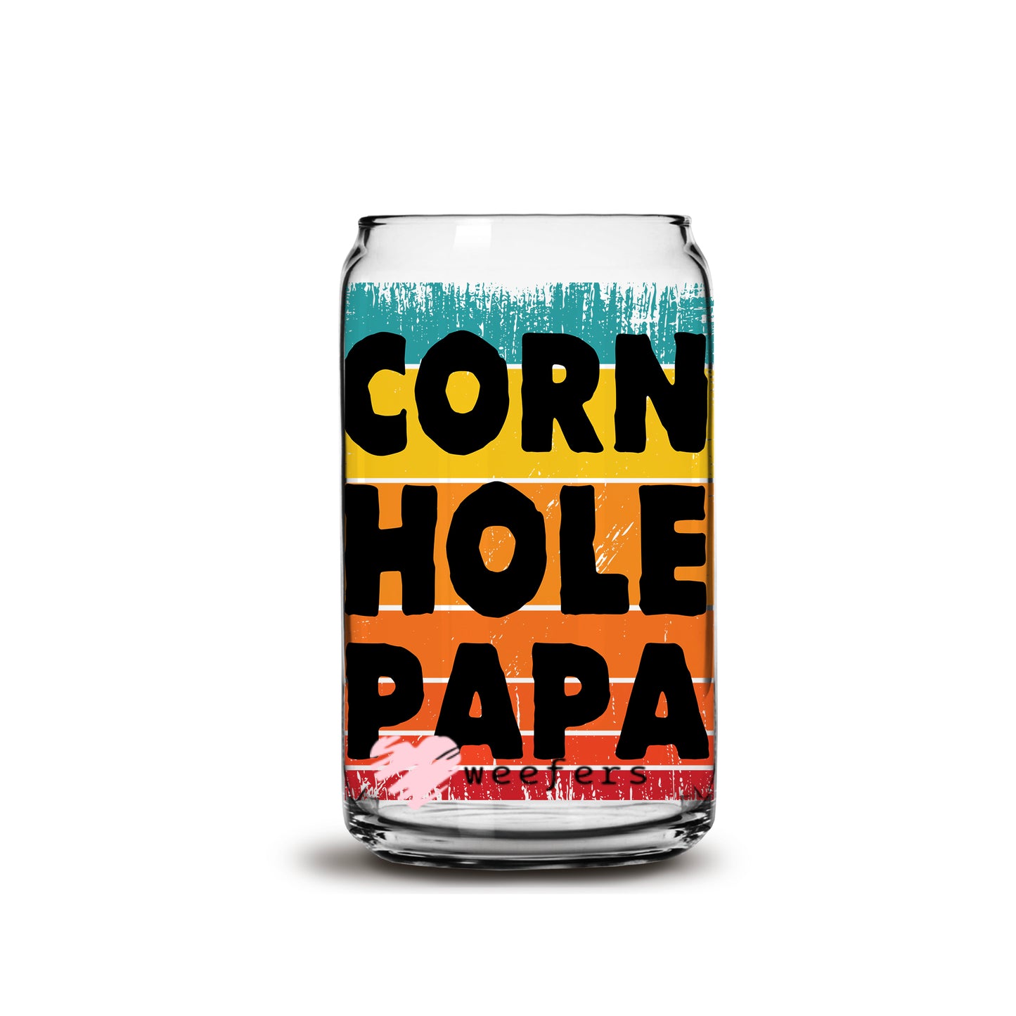 Corn Hole Papa 16oz Libbey Glass Can UV DTF or Sublimation Wrap - Decal - Weefers