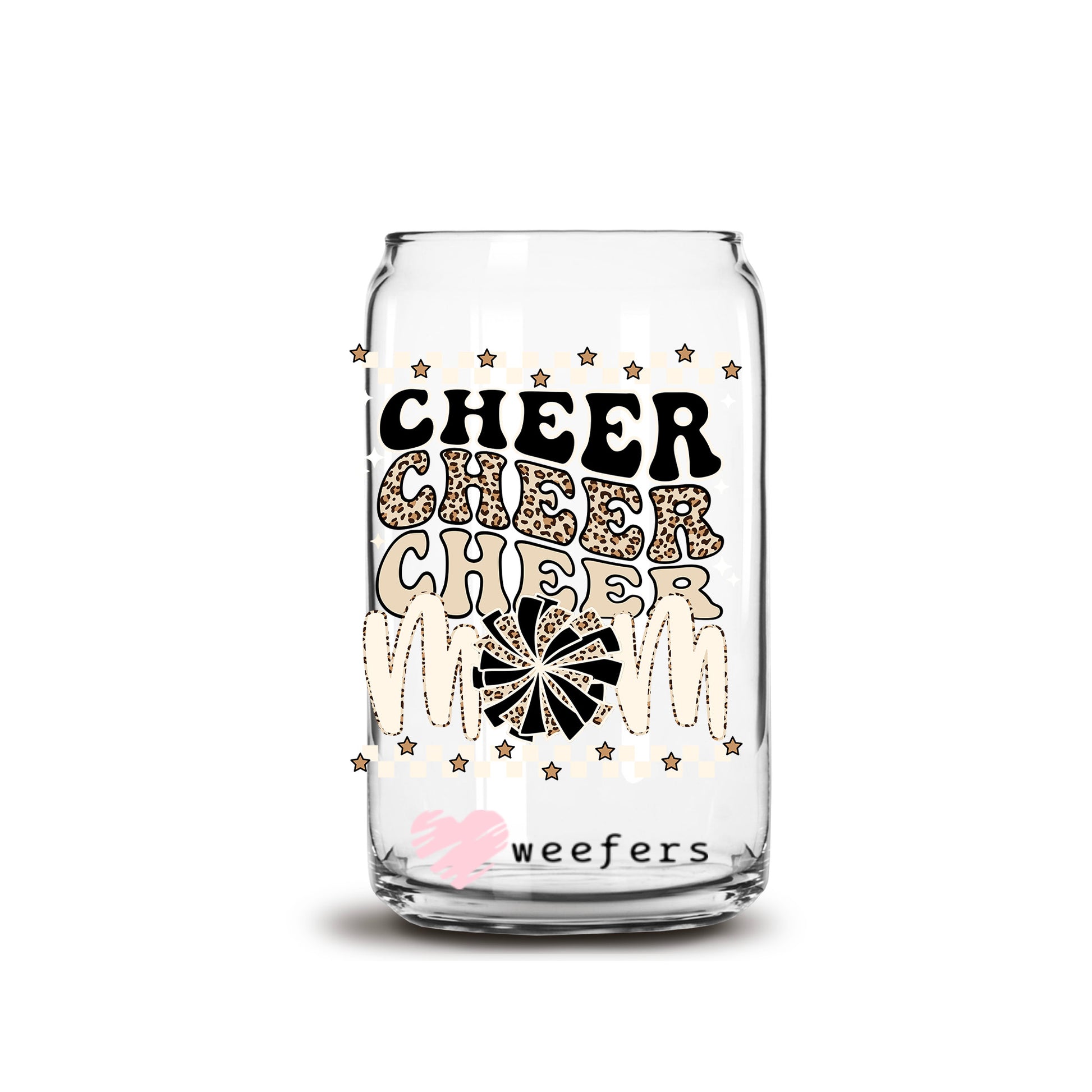 Cheer Mom Neutrals 16oz Libbey Glass Can UV DTF or Sublimation Cup Wrap - Decal Transfer - Weefers