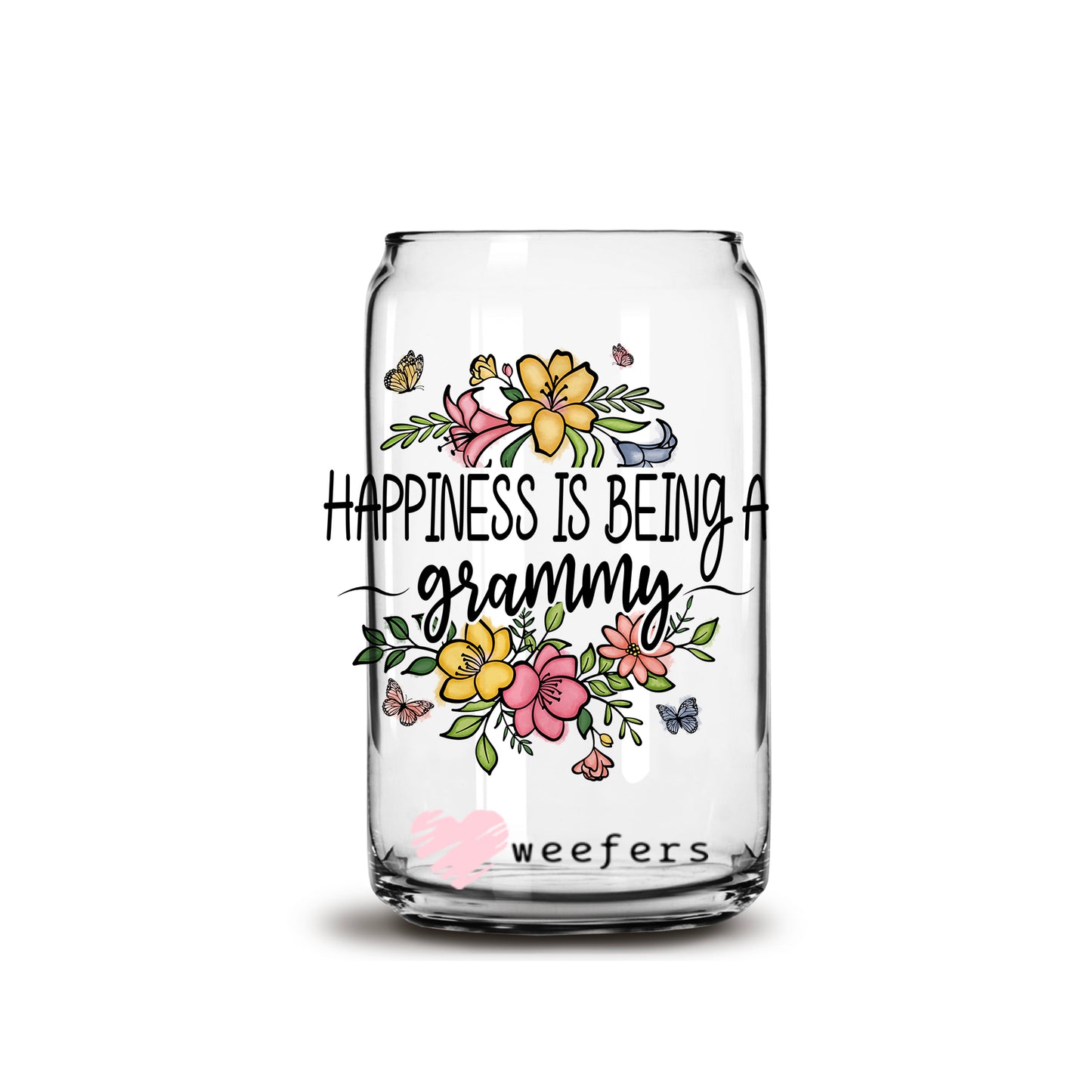 Happiness is being a Grammy 16oz Libbey Glass Can UV DTF or Sublimation Cup Wrap - Decal Transfer - Weefers