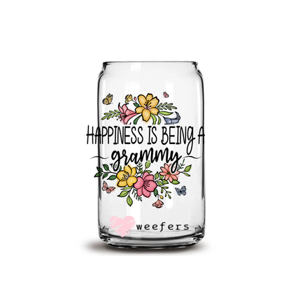 Happiness is being a Grammy 16oz Libbey Glass Can UV DTF or Sublimation Cup Wrap - Decal Transfer - Weefers