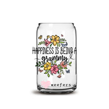 Load image into Gallery viewer, a glass jar with flowers and the words happiness is being a granny

