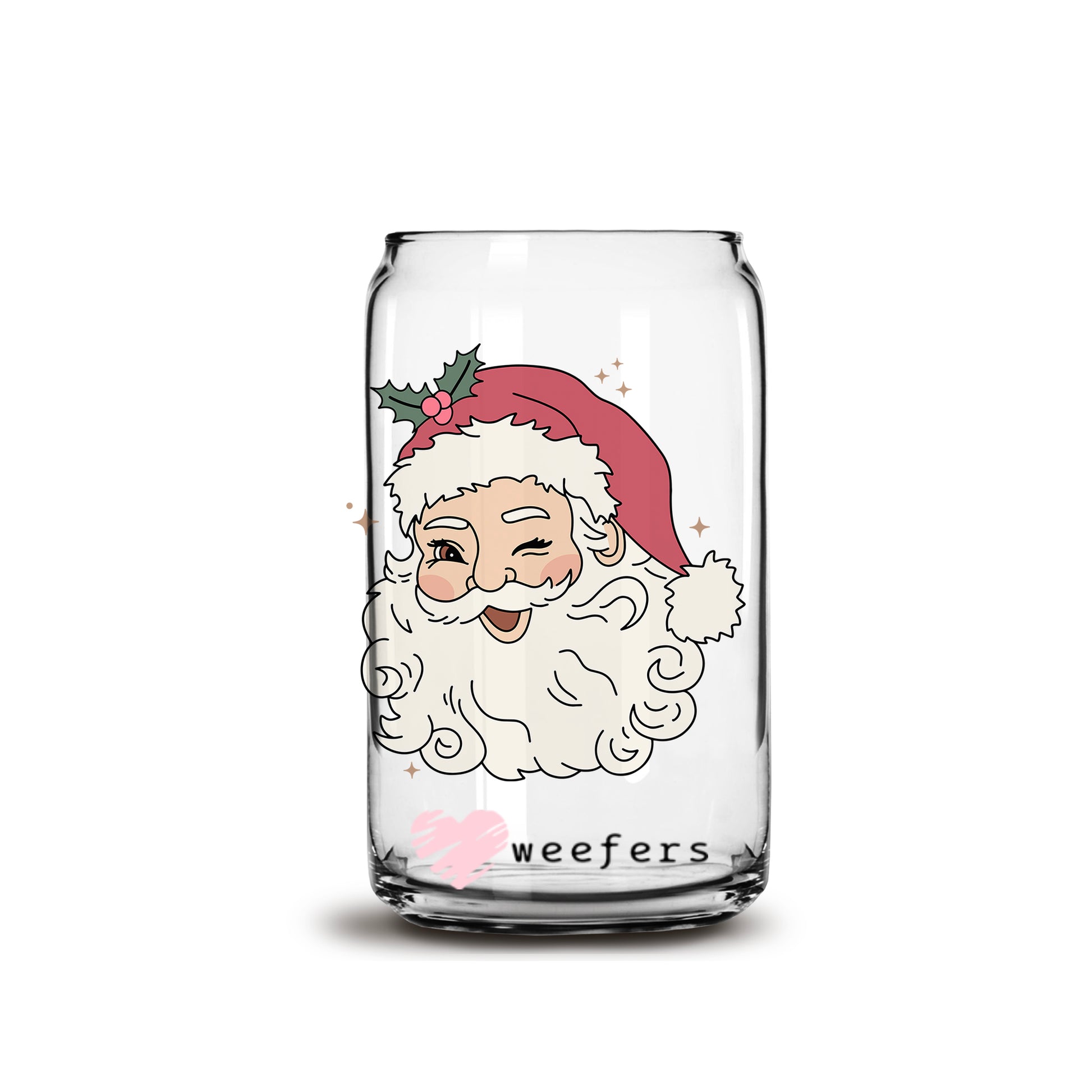 Vintage Santa Christmas 16oz Libbey Glass Can UV DTF or Sublimation Wrap - Decal - Weefers