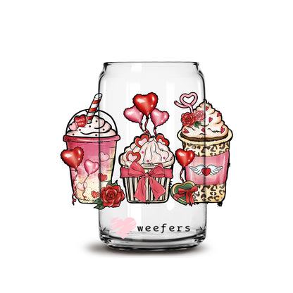 Coffee Latte Cup Cakes Valentine's Day 16oz Libbey Glass Can UV DTF or Sublimation Cup Wrap - Decal Transfer - Weefers