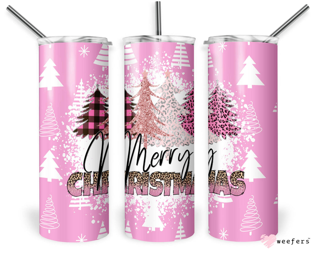Pink Merry Christmas Travel Mug - 20oz Skinny Tumbler - Christmas Cup - Secret Santa Gift for her