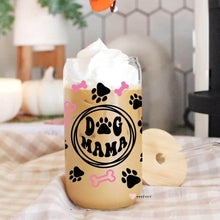 Load image into Gallery viewer, Dog Mama Coffee Cup, Dog Mom Coffee Mug, Iced Coffee Cup, Dog Lover Gift, 16oz Libbey Glass Can, Dog Mom Coffee Lover Cup, Gift for her
