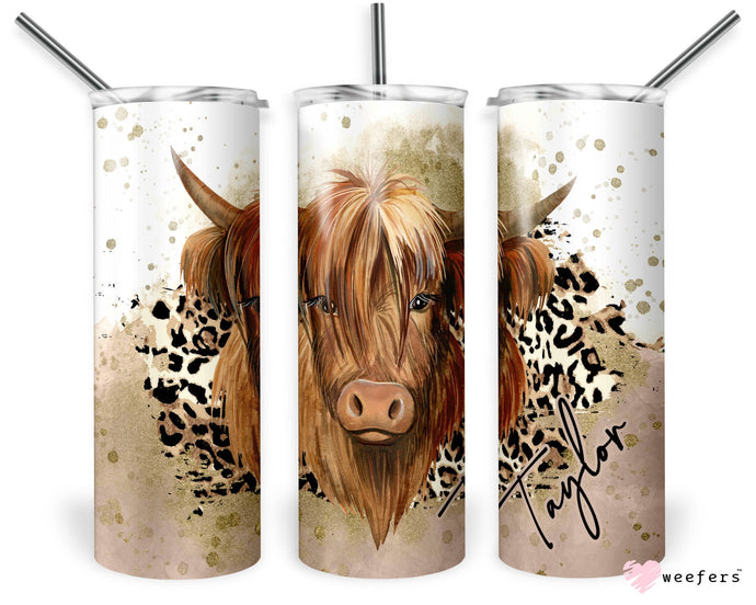 Personalized Western Tumbler - Highlander Cow Tumbler - Gift For Her - 20oz Tall Skinny Tumbler with Lid