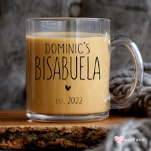 Load image into Gallery viewer, Custom Bisabuela Coffee Mug, Bisabuela Mug, Personalized Bisabuela Pregnancy Announcement, Glass Coffee Mug, Spanish Mugs
